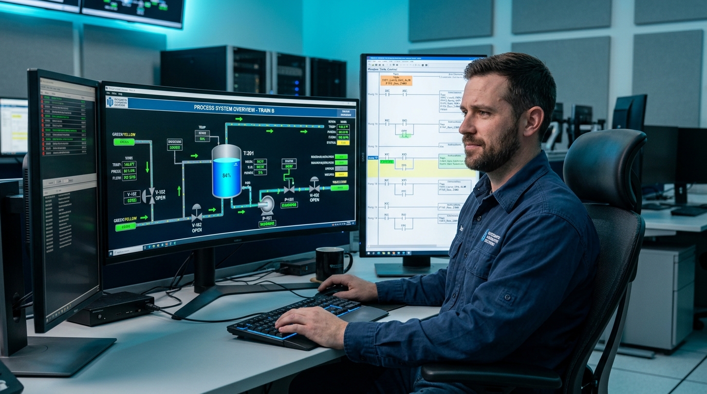 Controls Engineer on the job — illustrative